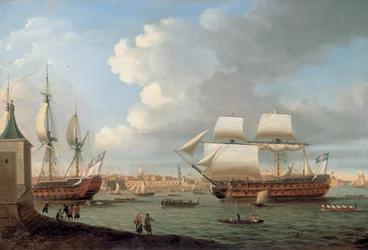 Foudroyant und Pégase beim Einlaufen in den Hafen von Portsmouth, 1782